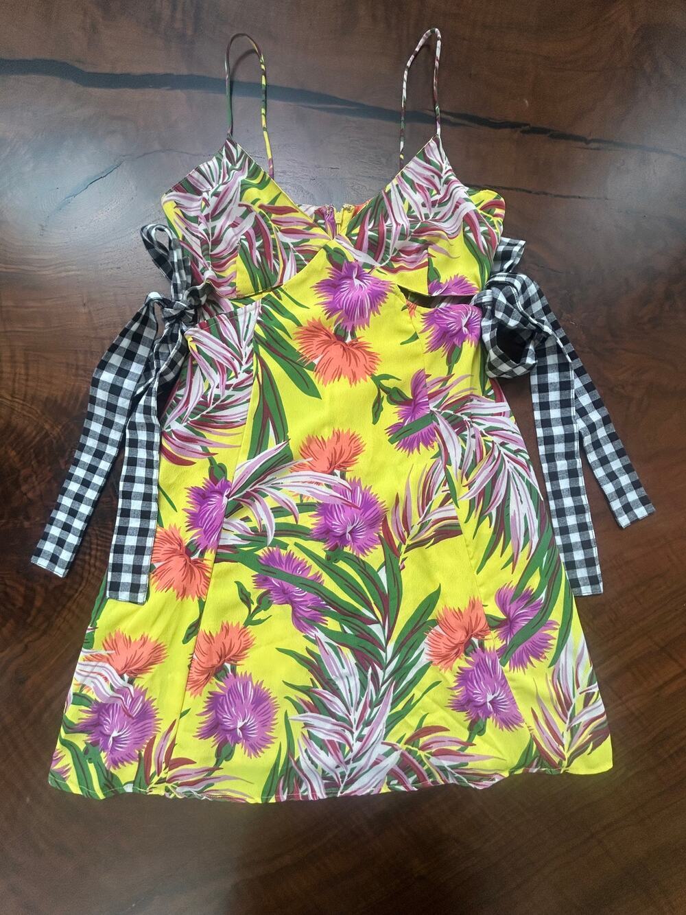 ASOS Mixed Print Tropical & Gingham Mini Dress 2